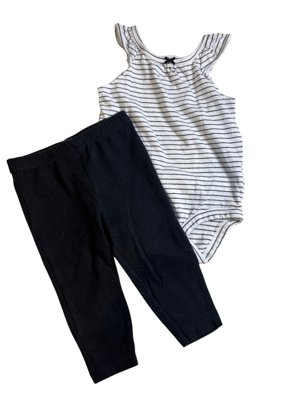 Preloved Baby Girl Striped Bodysuit and Black Leggings Set